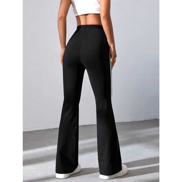 90s Striped Tape Flare Leg Pants black white - Picture 2 of 9